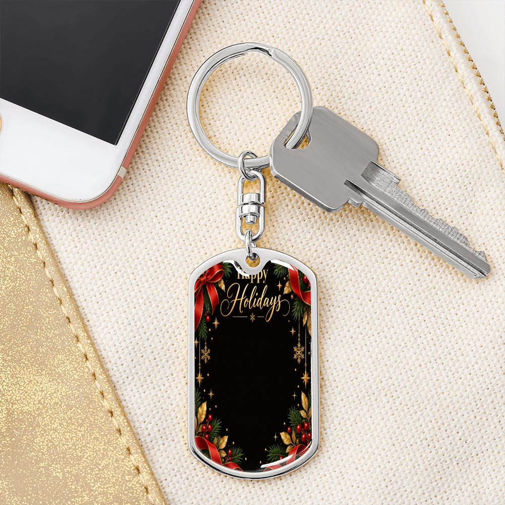 Happy Holidays Personalized Dog Tag Keychain – Custom Photo Gift