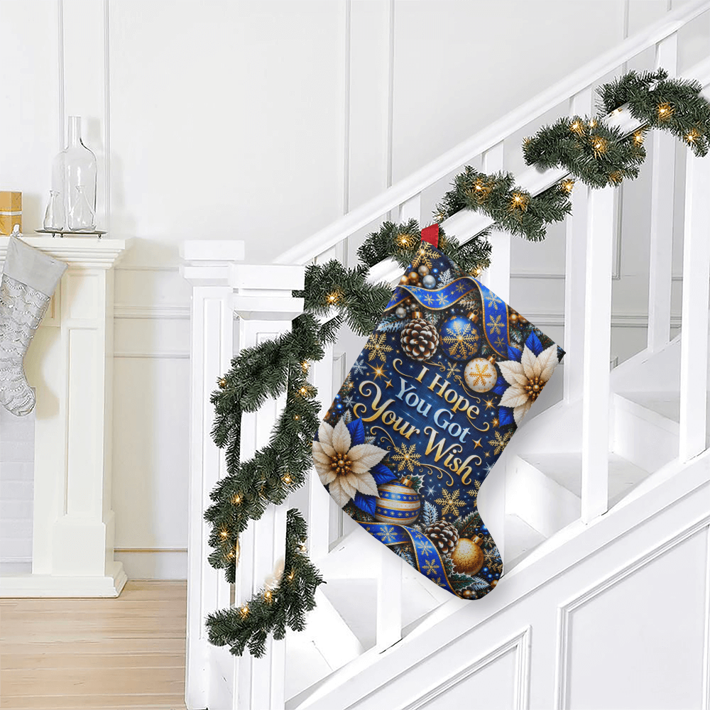 I Hope You Got Your Wish Giant Christmas Stocking – Blue Gold Luxury Holiday Stocking Decor