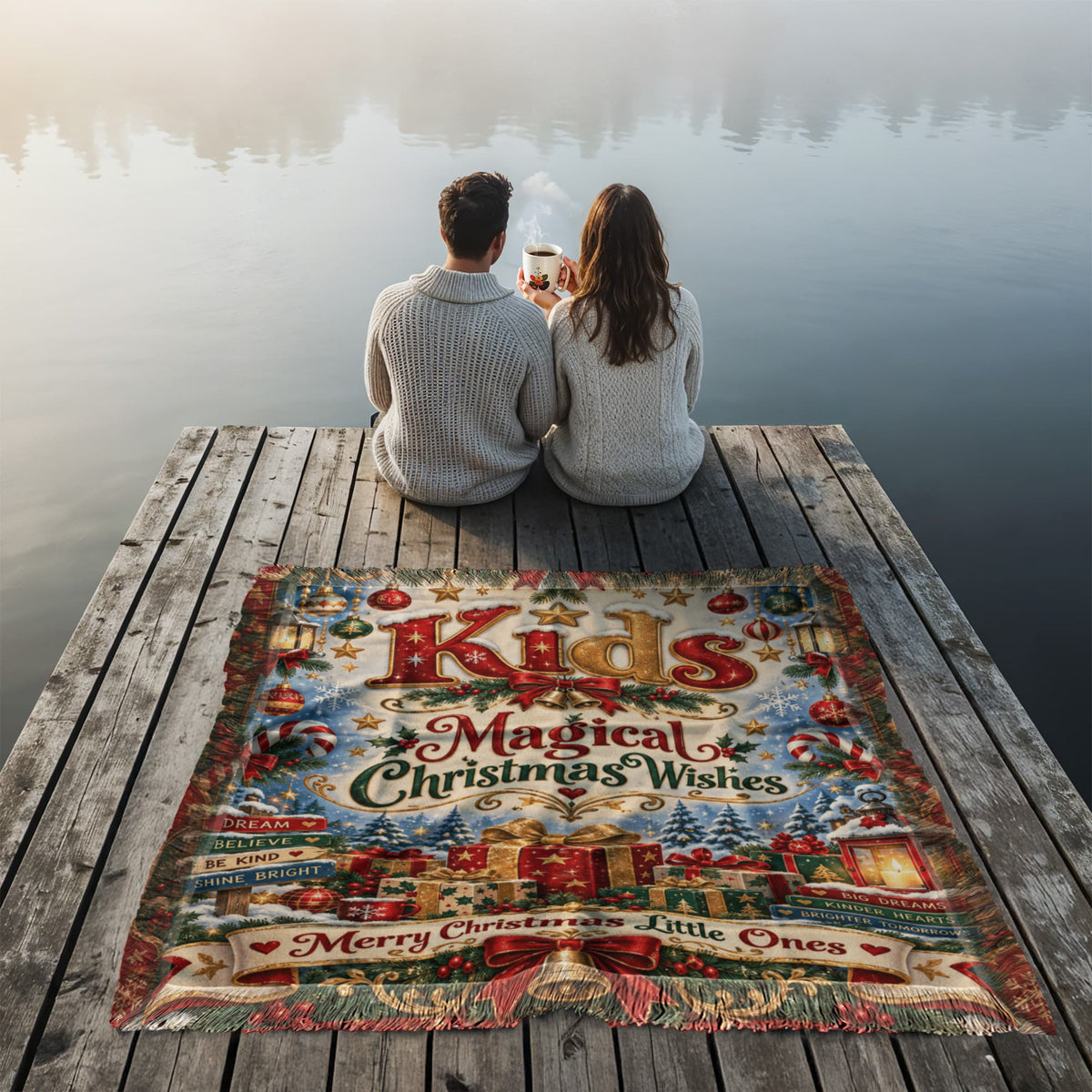 Kids Christmas Woven Blanket – Magical Christmas Wishes Holiday Blanket, Christmas Gift for Boys and Girls