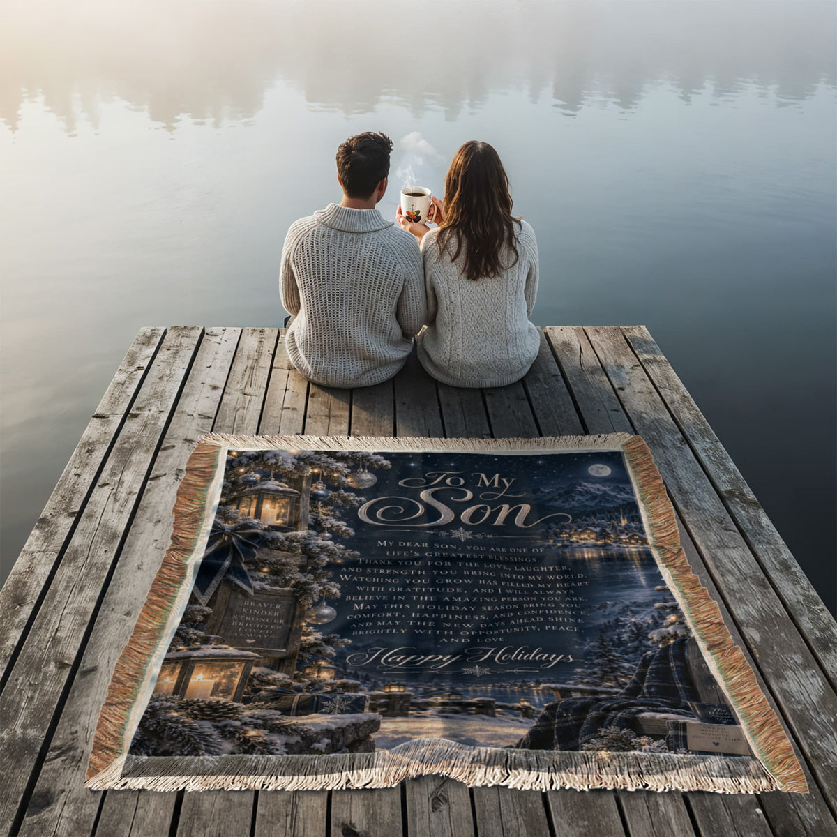 To My Son Happy Holidays Printed Woven Blanket – Heartfelt Christmas Keepsake Gift