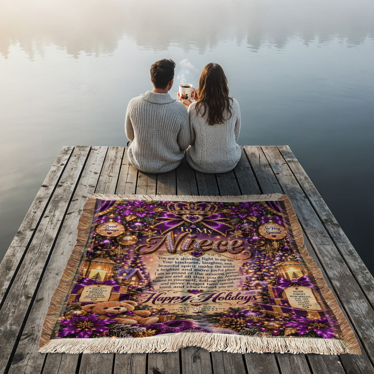 To My Niece Christmas Woven Purple Blanket – Heartfelt Holiday Keepsake Gift for Niece