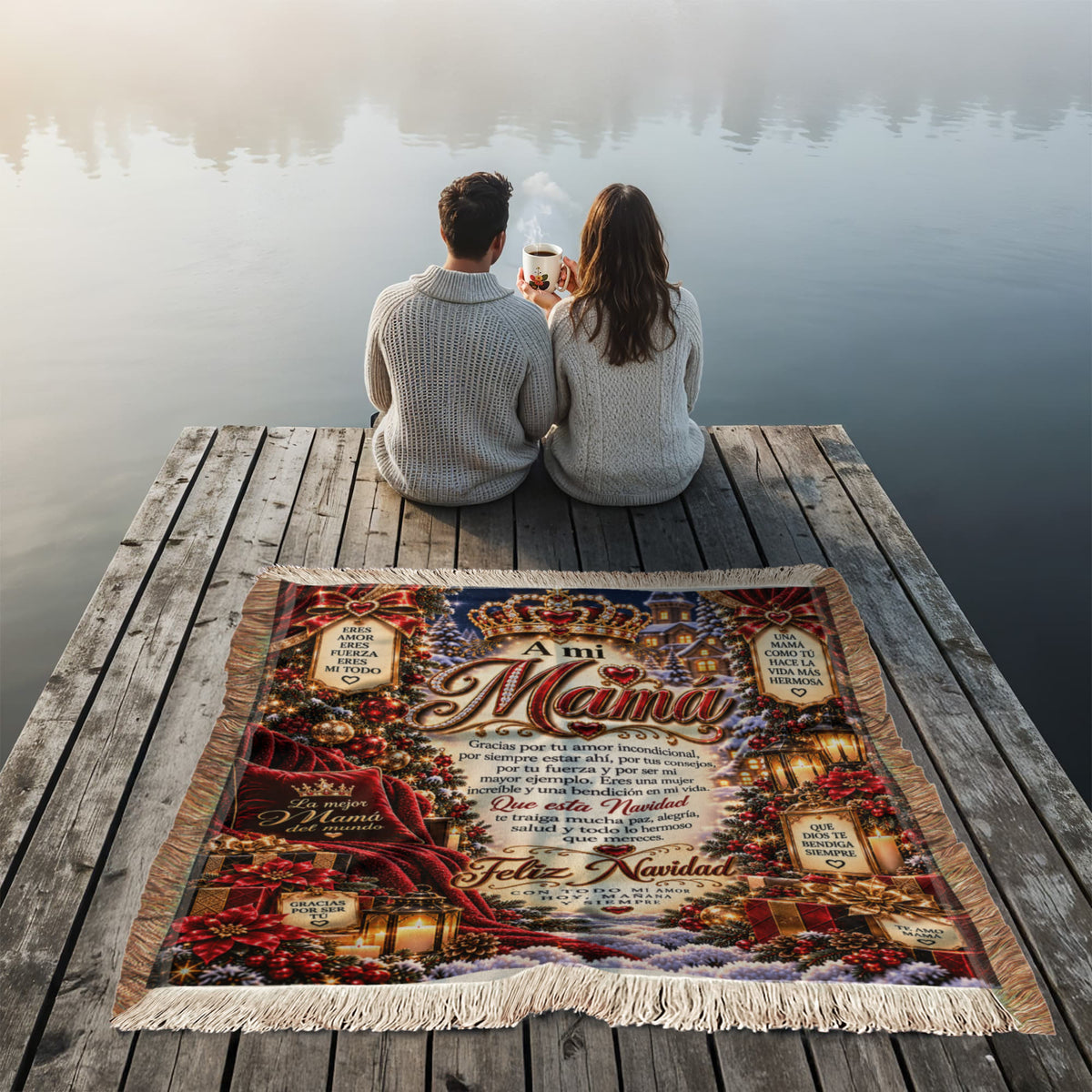 A Mi Mamá Manta Tejida de Navidad – Regalo Navideño Sentimental y Recuerdo Especial para Mamá