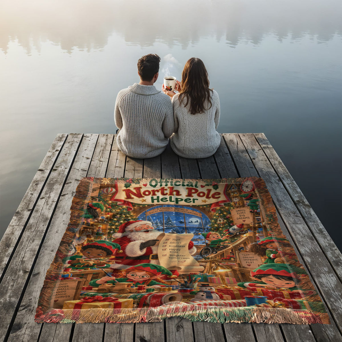 Kids North Pole Christmas Throw Blanket- Santa's Workshop Elf Holiday Gift for Boys and Girls