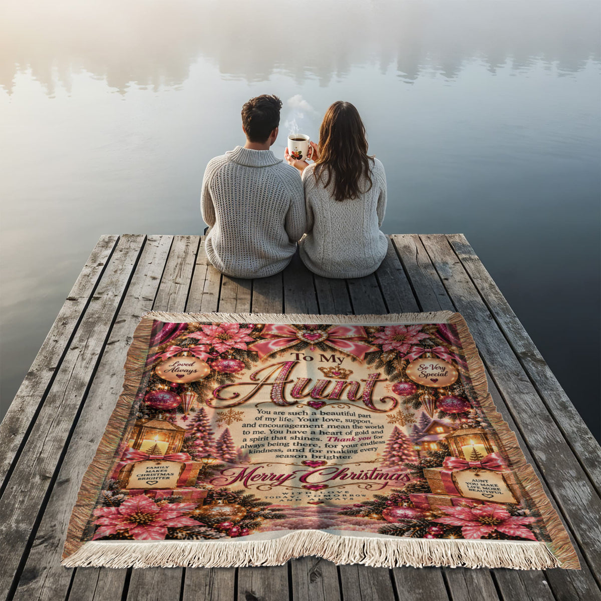 Aunt Merry Christmas Woven Blanket – Sentimental Pink Keepsake Gift for Aunt