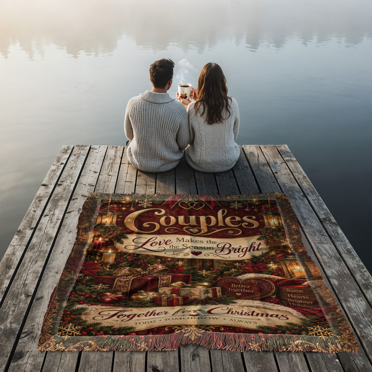 Couples Christmas Woven Blanket – Together for Christmas Romantic Holiday Gift for Husband Wife Boyfriend Girlfriend
