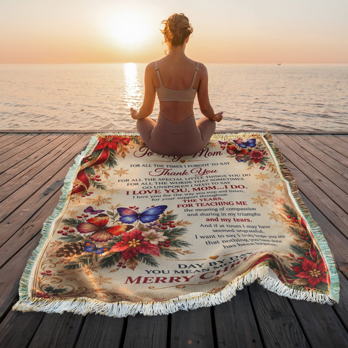 to my mom happy holiday printed woven blanket