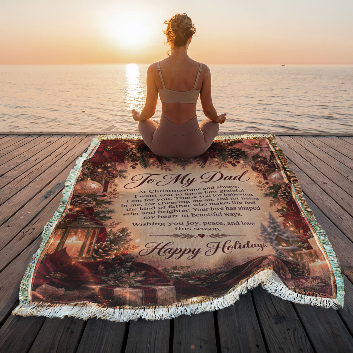 to my dad happy holidays printed woven blanket