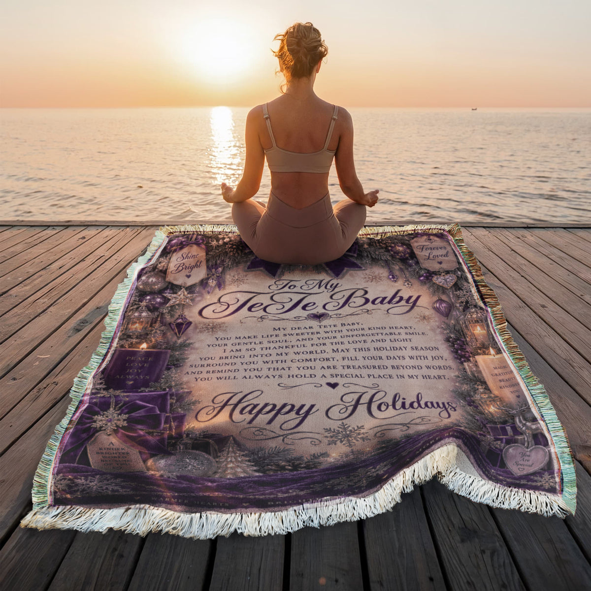 TeTe's Baby Happy Holidays Printed Purple Woven Blanket – Heartfelt Christmas Keepsake Gift
