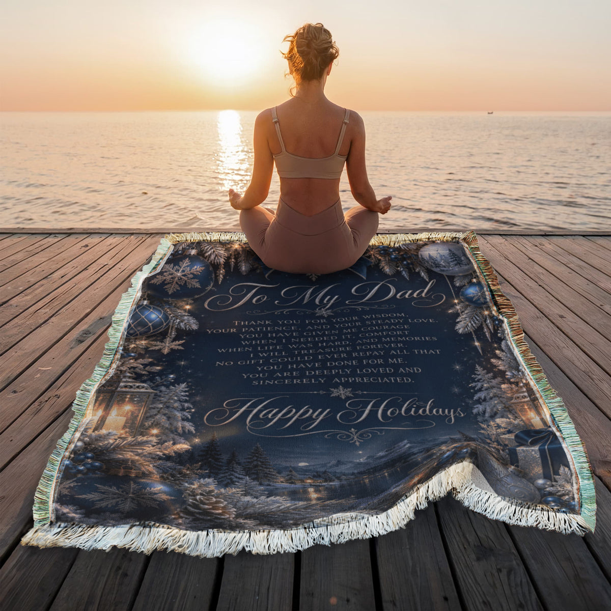 to my dad happy holidays printed woven blanket