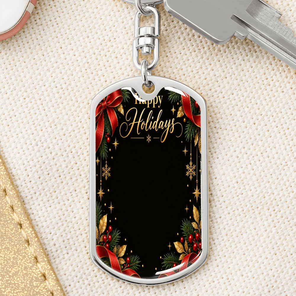 Happy Holidays Personalized Dog Tag Keychain – Custom Photo Gift
