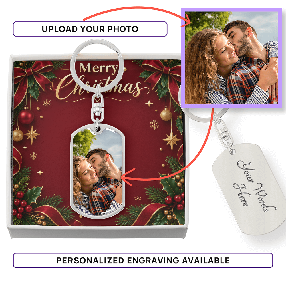 Merry Christmas Personalized Photo Dog Tag Necklace – Custom Picture Necklace