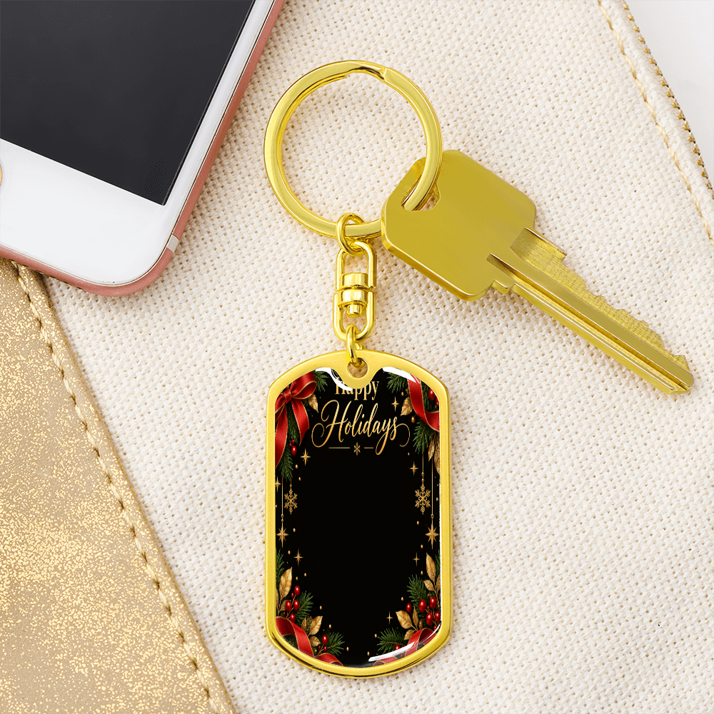 Happy Holidays Personalized Dog Tag Keychain – Custom Photo Gift