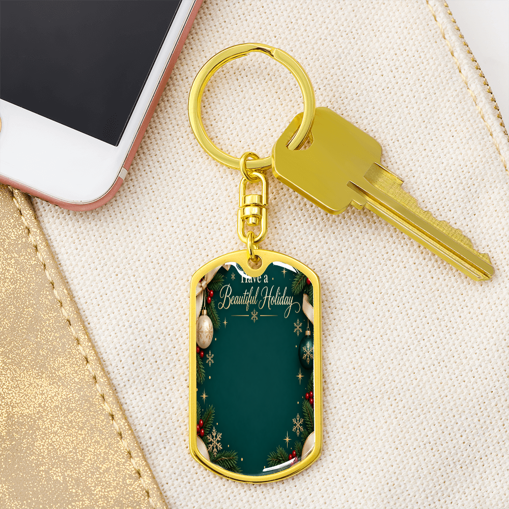 Have a Beautiful Holiday Custom Photo Dog Tag Keychain – Personalized Christmas Keepsake