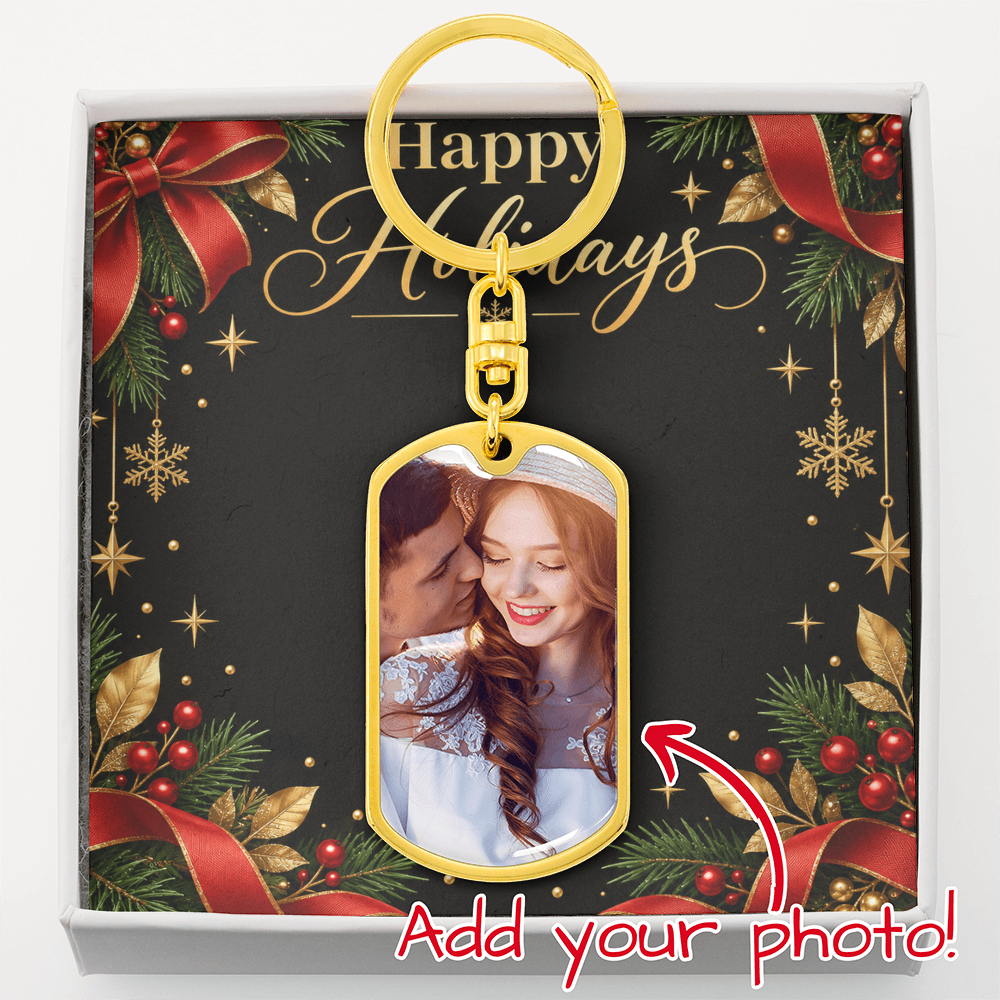 Happy Holidays Personalized Dog Tag Keychain – Custom Photo Gift