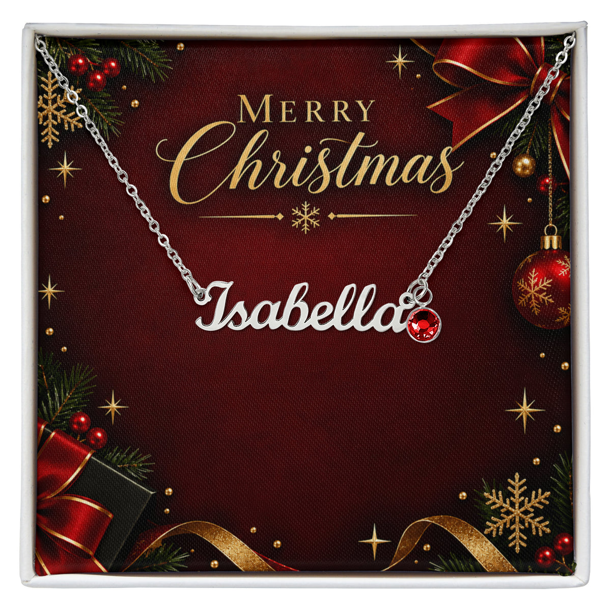 Personalized Name Necklace with Birthstone – Merry Christmas Custom Jewelry Gift for Her