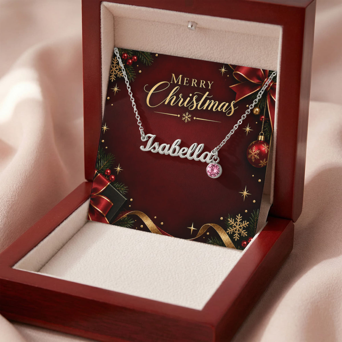Personalized Name Necklace with Birthstone – Merry Christmas Custom Jewelry Gift for Her