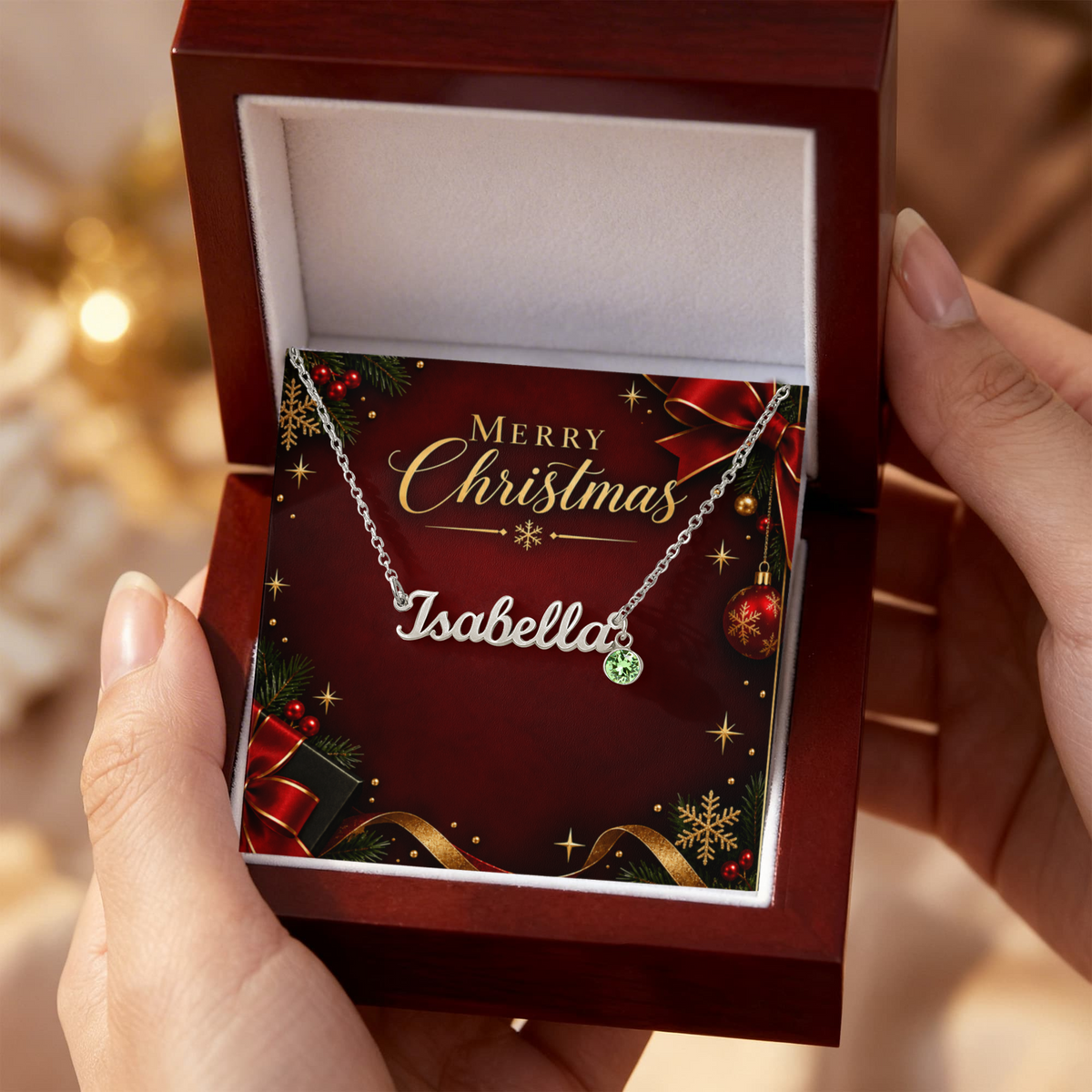 Personalized Name Necklace with Birthstone – Merry Christmas Custom Jewelry Gift for Her