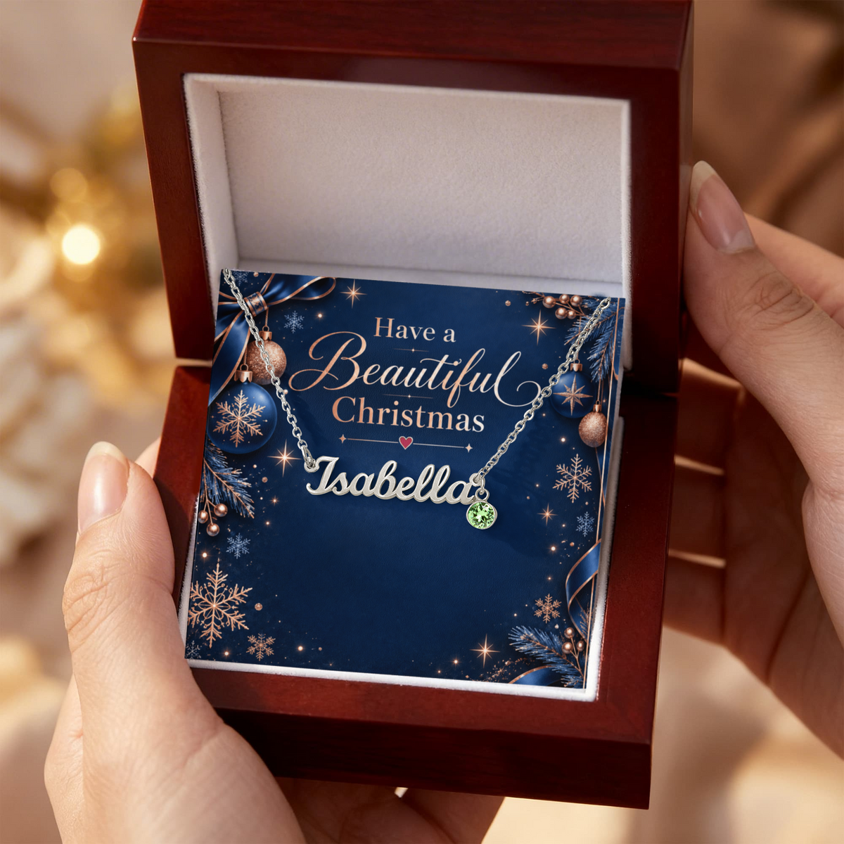 Custom Birthstone Necklace with Name – Personalized Beautiful Christmas Jewelry Gift for Her
