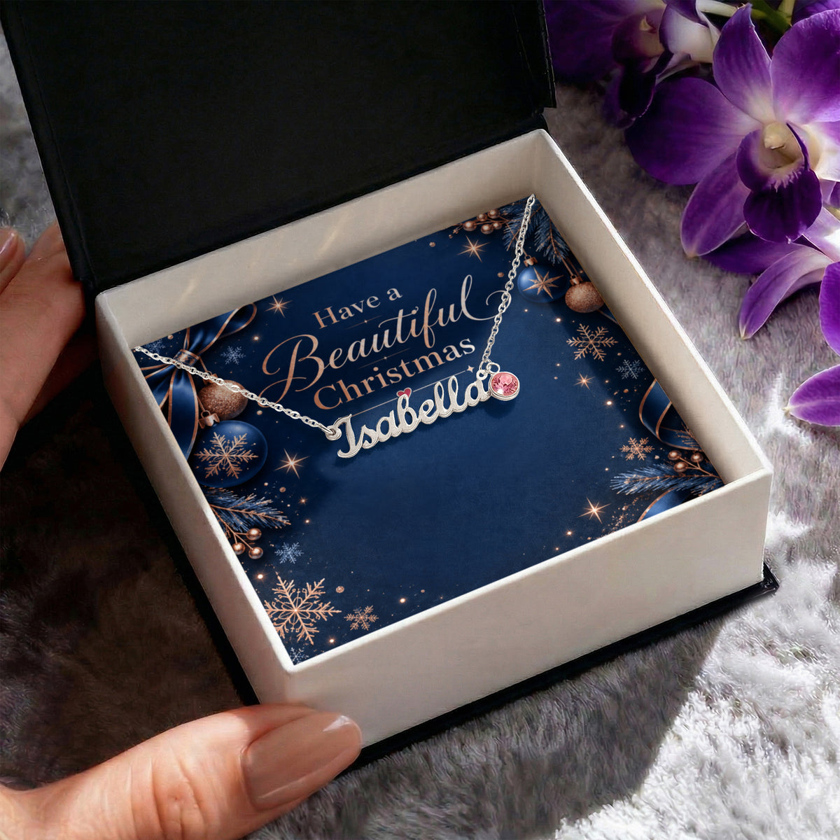 Custom Birthstone Necklace with Name – Personalized Beautiful Christmas Jewelry Gift for Her