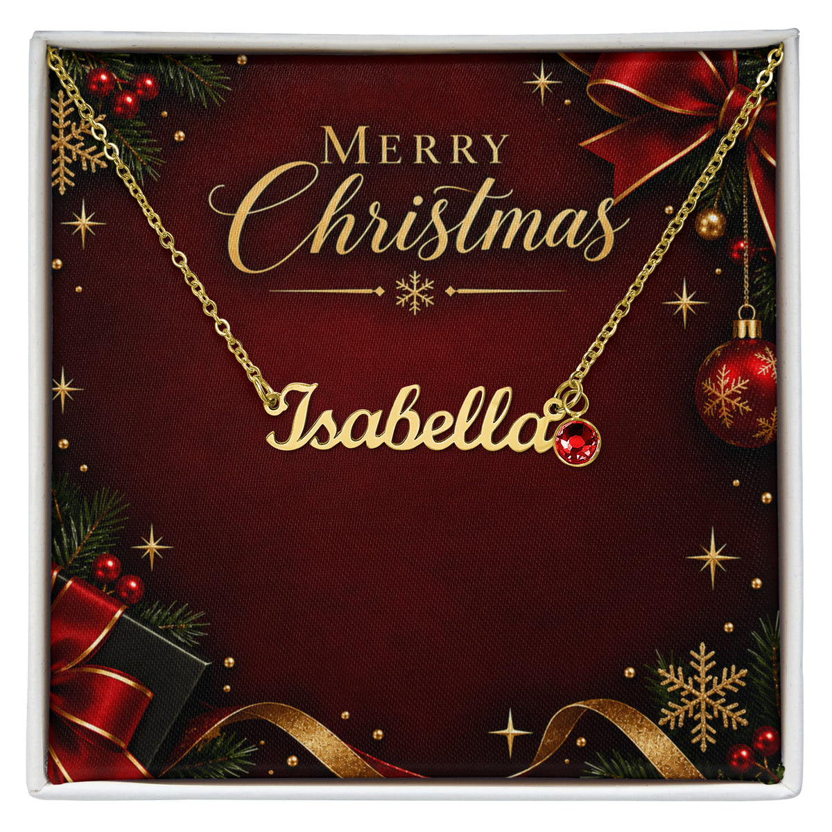 Personalized Name Necklace with Birthstone – Merry Christmas Custom Jewelry Gift for Her