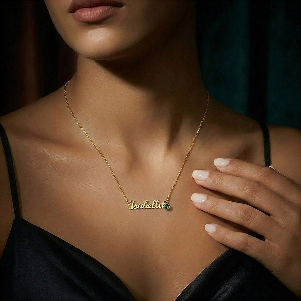 Personalized Name Necklace with Birthstone – Merry Christmas Custom Jewelry Gift for Her