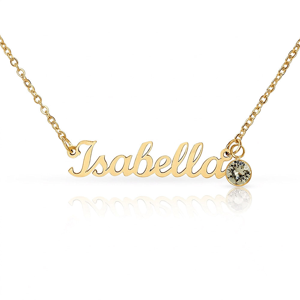 Custom Happy Holidays Name Necklace with Birthstone – Personalized Christmas Gift for Women