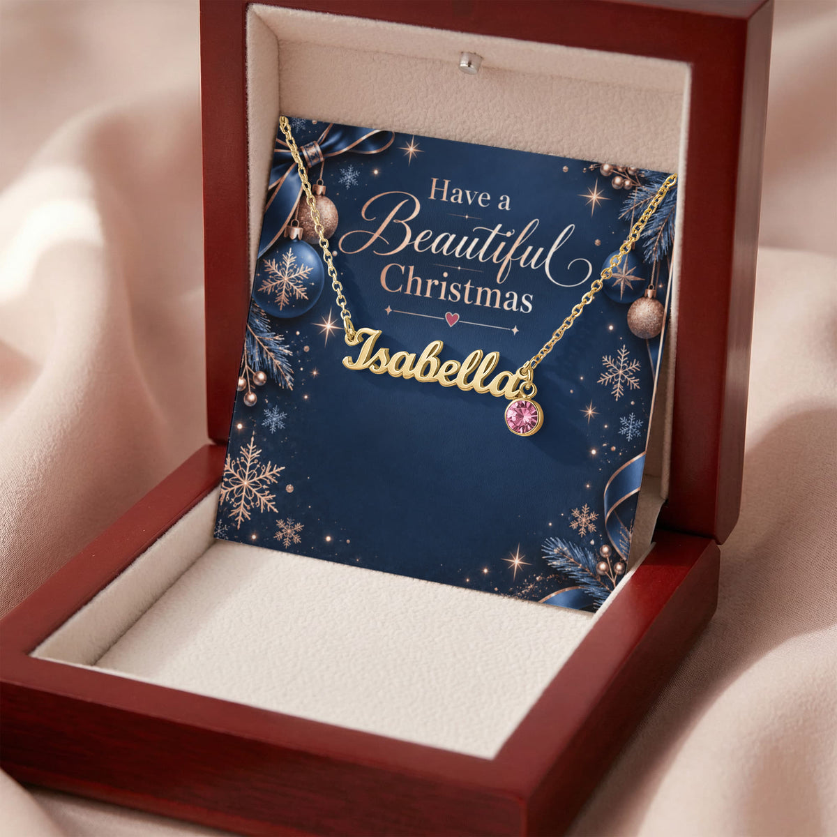 Custom Birthstone Necklace with Name – Personalized Beautiful Christmas Jewelry Gift for Her