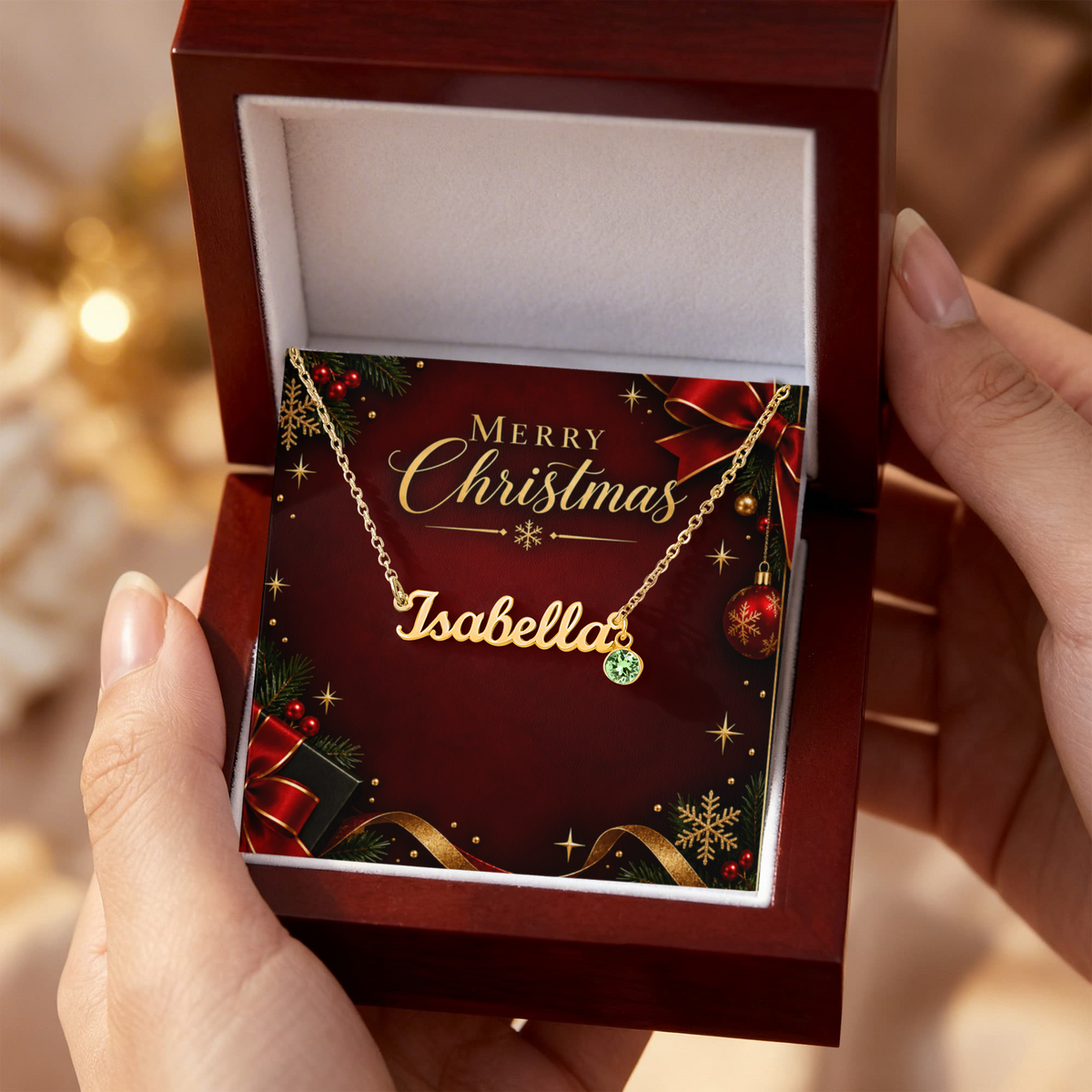 Personalized Name Necklace with Birthstone – Merry Christmas Custom Jewelry Gift for Her