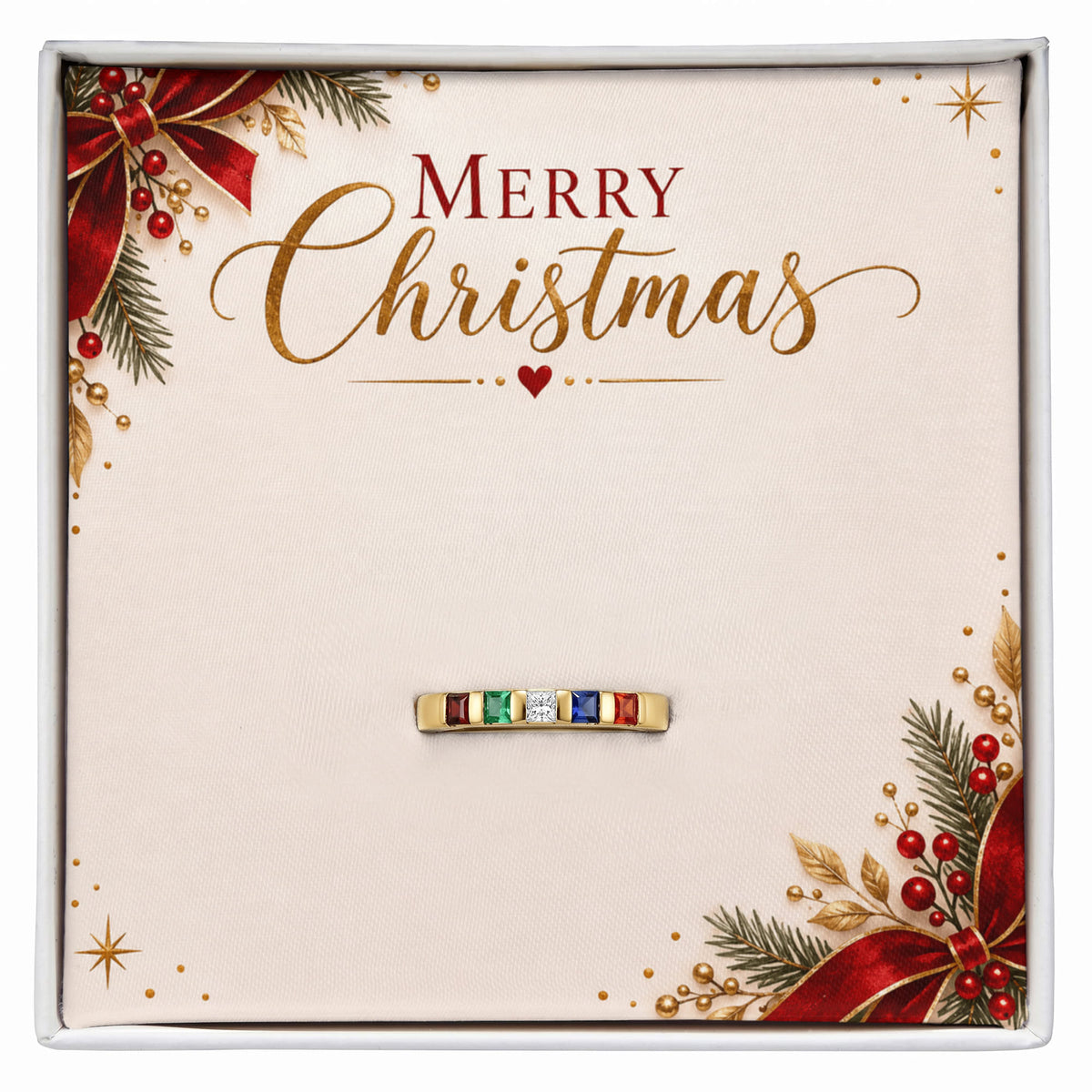 Merry Christmas Stackable Birthstone Ring – Personalized Holiday Jewelry Gift for Her
