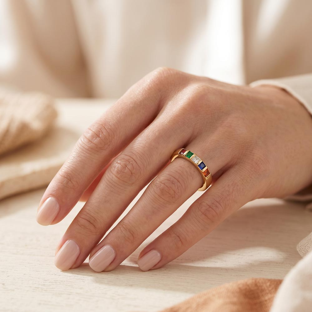 Merry Christmas Stackable Birthstone Ring – Personalized Holiday Jewelry Gift for Her