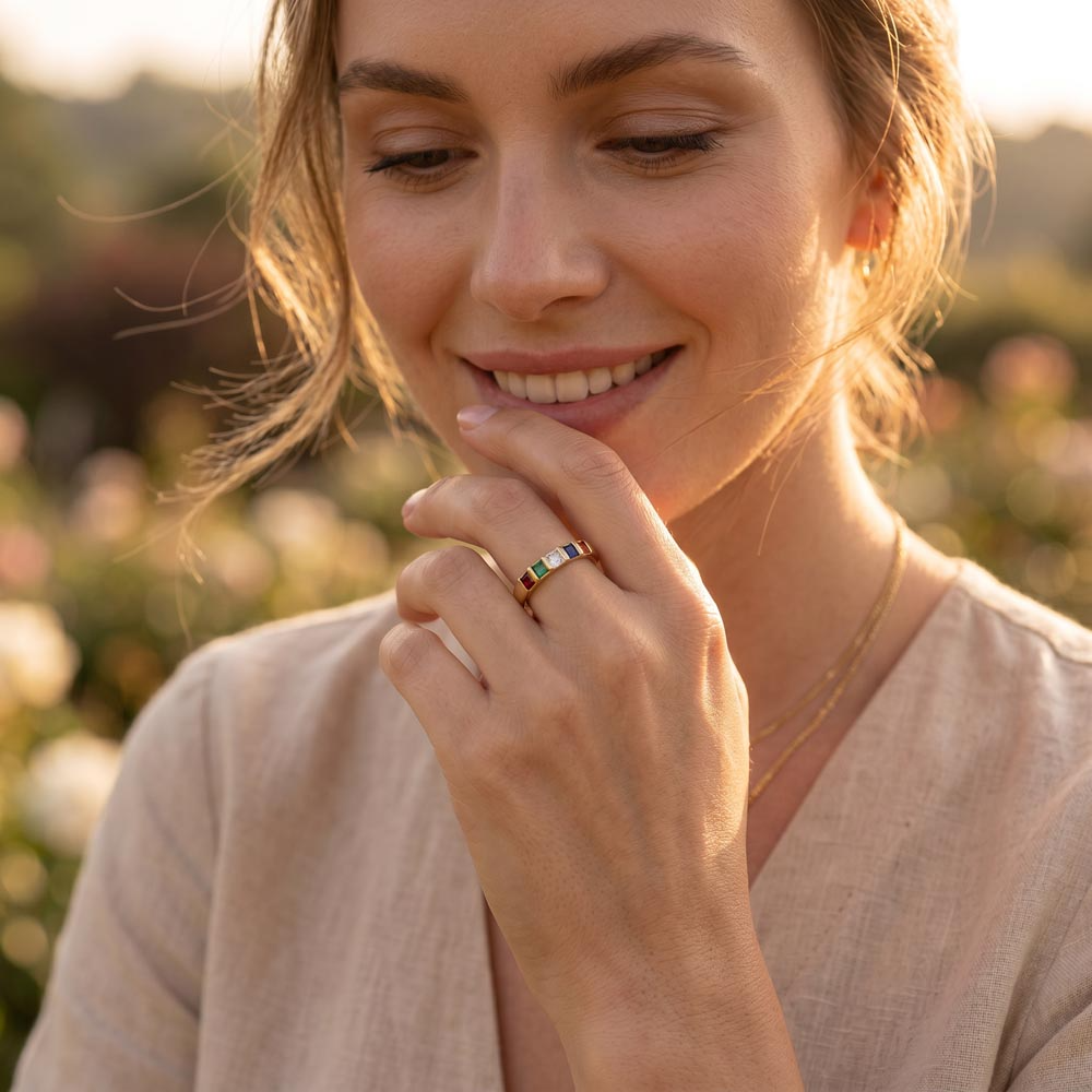 Merry Christmas Stackable Birthstone Ring – Personalized Holiday Jewelry Gift for Her