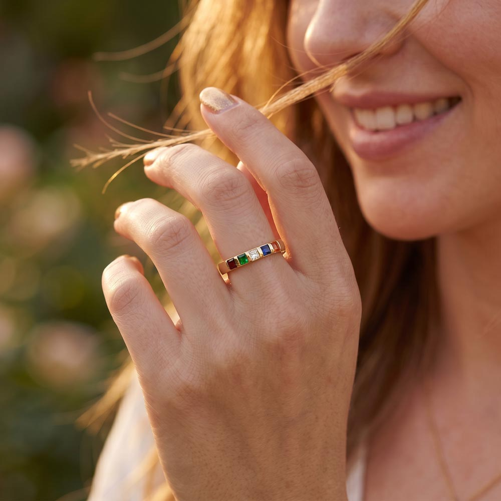 Merry Christmas Stackable Birthstone Ring – Personalized Holiday Jewelry Gift for Her