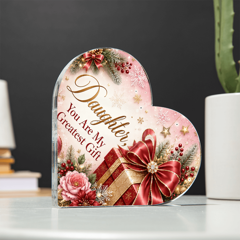 Daughter You Are My Greatest Gift Printed Heart Acrylic Block - Sentimental Christmas Gift for Daughter