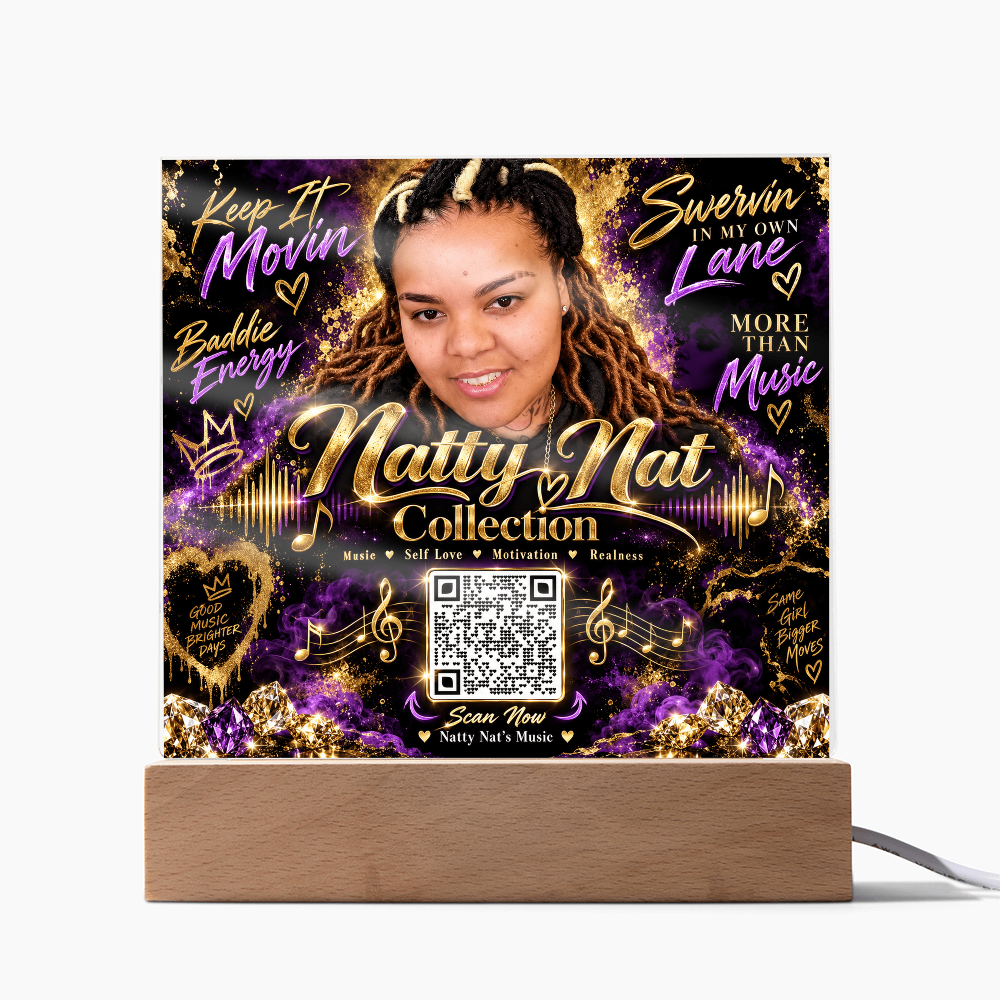 Natty Nat Keep It Movin LED Acrylic Plaque – Music Lover Gift, Motivational Artist Decor, Baddie Energy QR Code Keepsake
