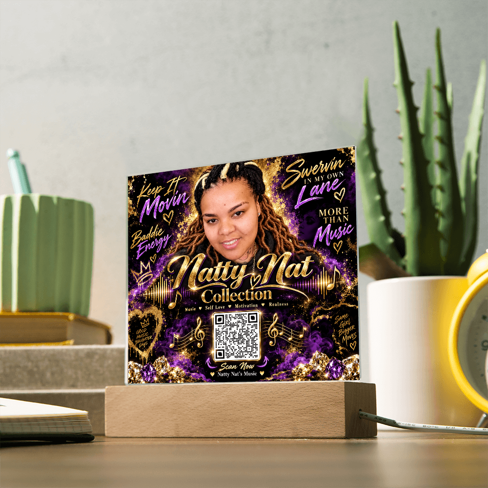 Natty Nat Keep It Movin LED Acrylic Plaque – Music Lover Gift, Motivational Artist Decor, Baddie Energy QR Code Keepsake