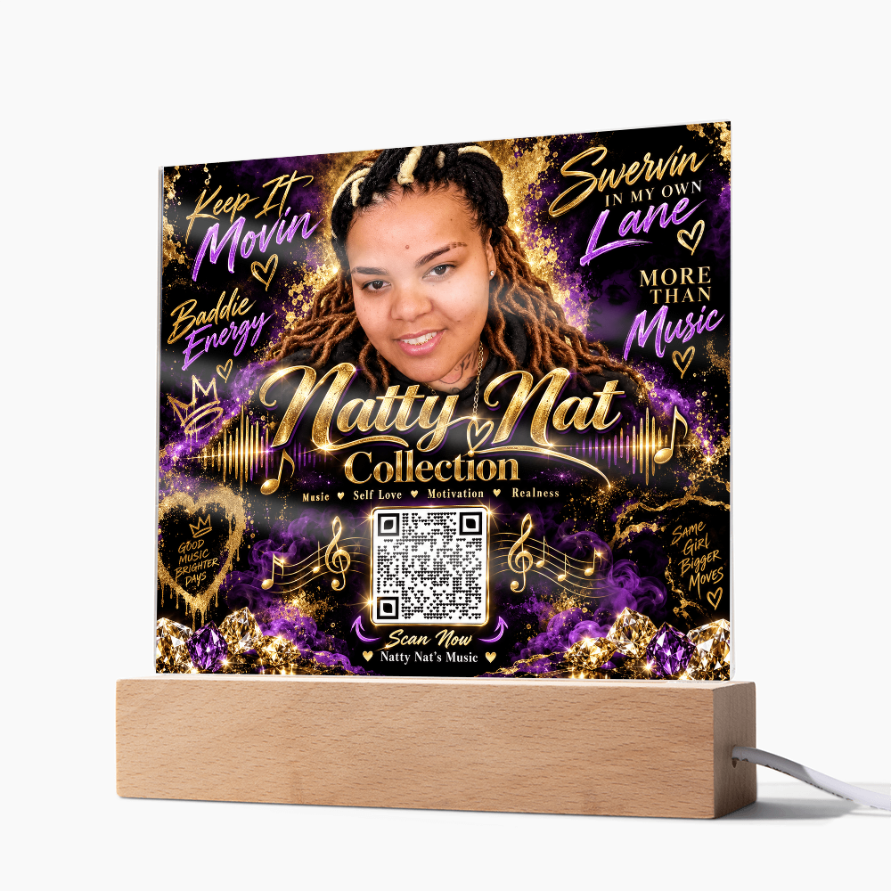 Natty Nat Keep It Movin LED Acrylic Plaque – Music Lover Gift, Motivational Artist Decor, Baddie Energy QR Code Keepsake