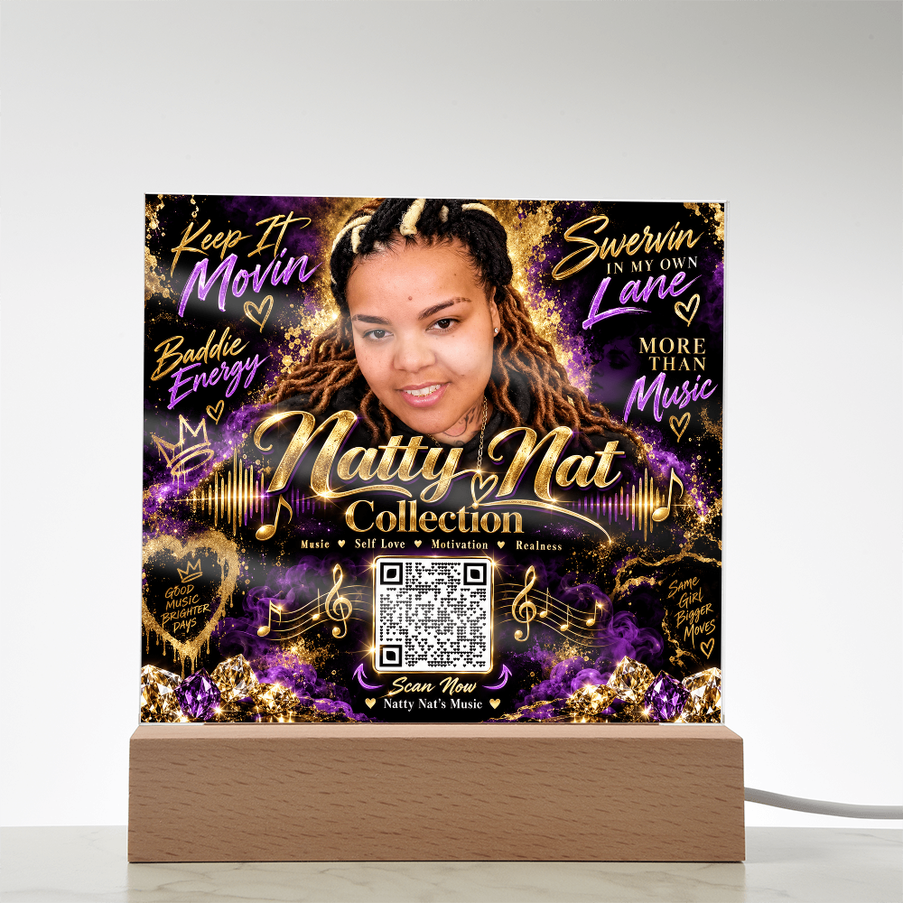 Natty Nat Keep It Movin LED Acrylic Plaque – Music Lover Gift, Motivational Artist Decor, Baddie Energy QR Code Keepsake
