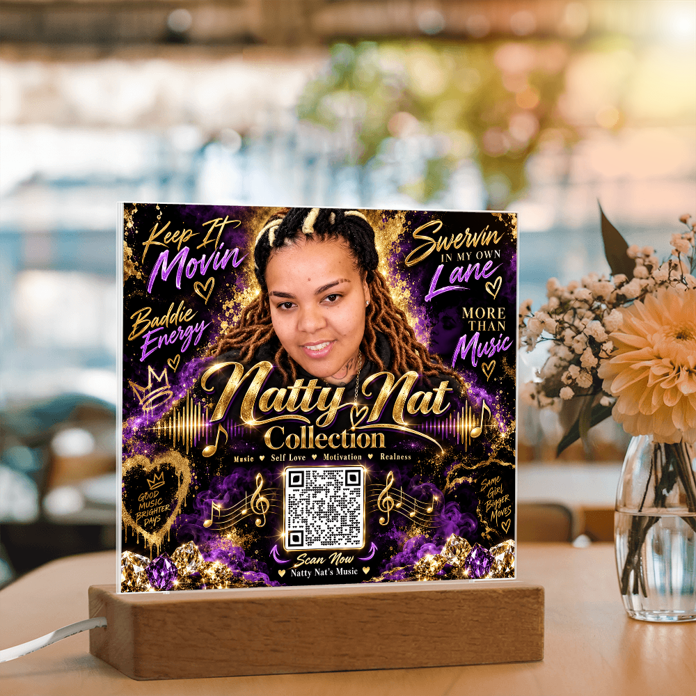 Natty Nat Keep It Movin LED Acrylic Plaque – Music Lover Gift, Motivational Artist Decor, Baddie Energy QR Code Keepsake
