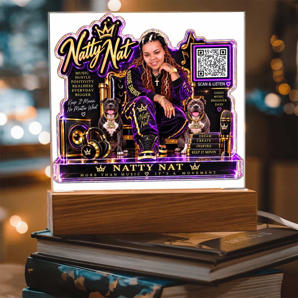 Natty Nat & Her Pits LED Acrylic Plaque with QR Code – Hip Hop Music Lover Gift, Motivational Artist Decor, Baddie Energy Keepsake