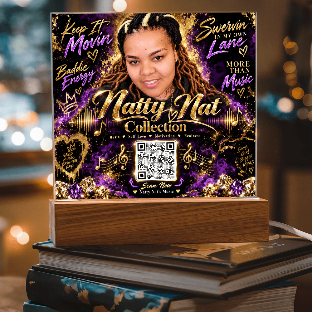 Natty Nat Keep It Movin LED Acrylic Plaque – Music Lover Gift, Motivational Artist Decor, Baddie Energy QR Code Keepsake