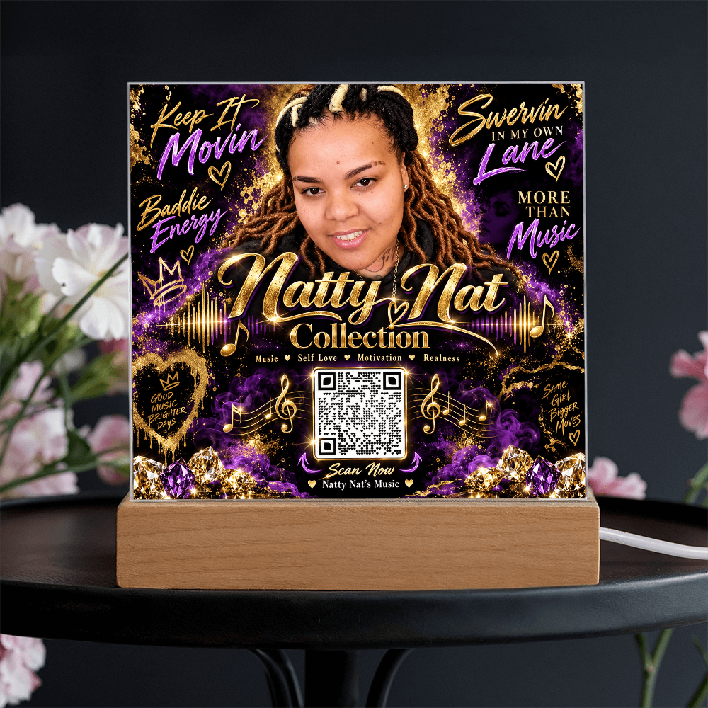 Natty Nat Keep It Movin LED Acrylic Plaque – Music Lover Gift, Motivational Artist Decor, Baddie Energy QR Code Keepsake