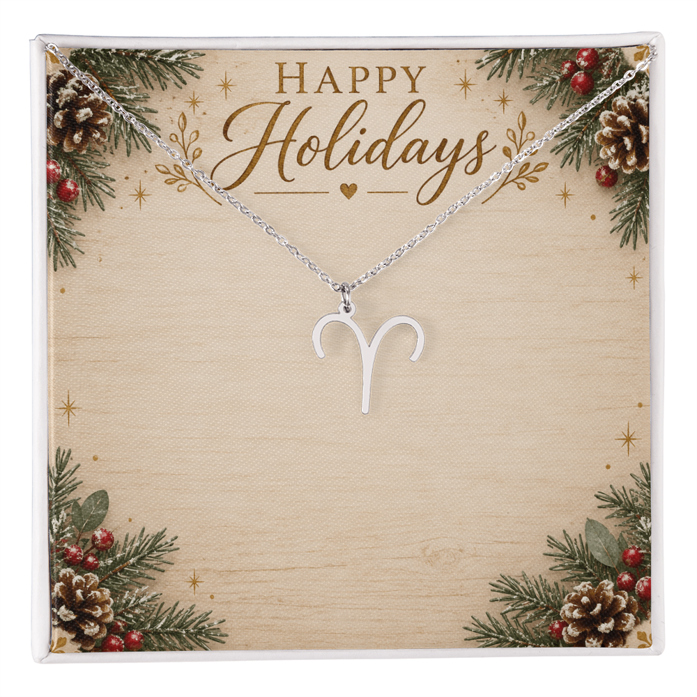 Zodiac Pendant Holiday Gift - Happy Holidays Astrology Necklace with Luxury Message Card