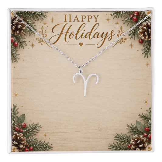 Zodiac Pendant Holiday Gift - Happy Holidays Astrology Necklace with Luxury Message Card