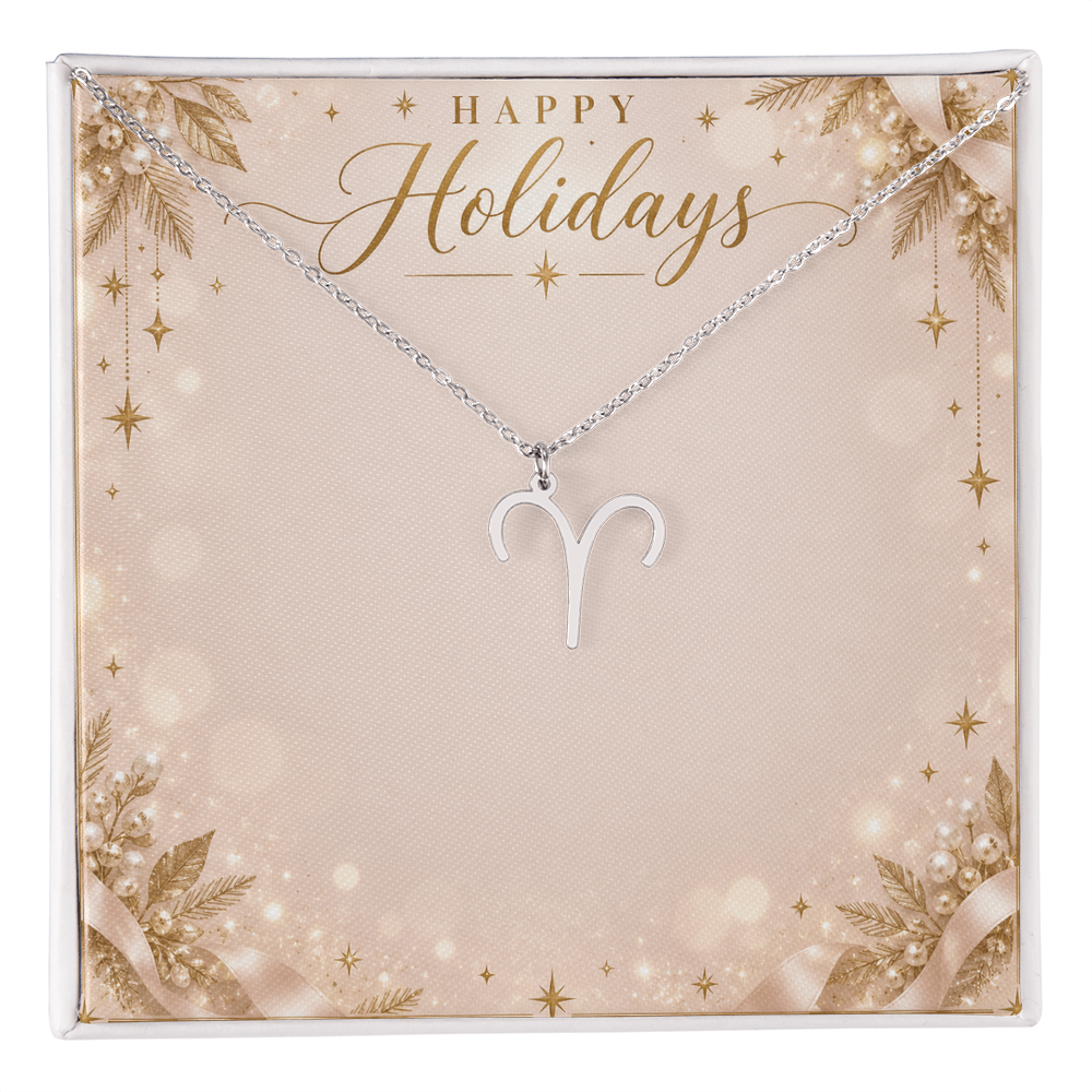 Zodiac Sign Necklace Holiday Gift – Astrology Pendant with Happy Holidays Message Card