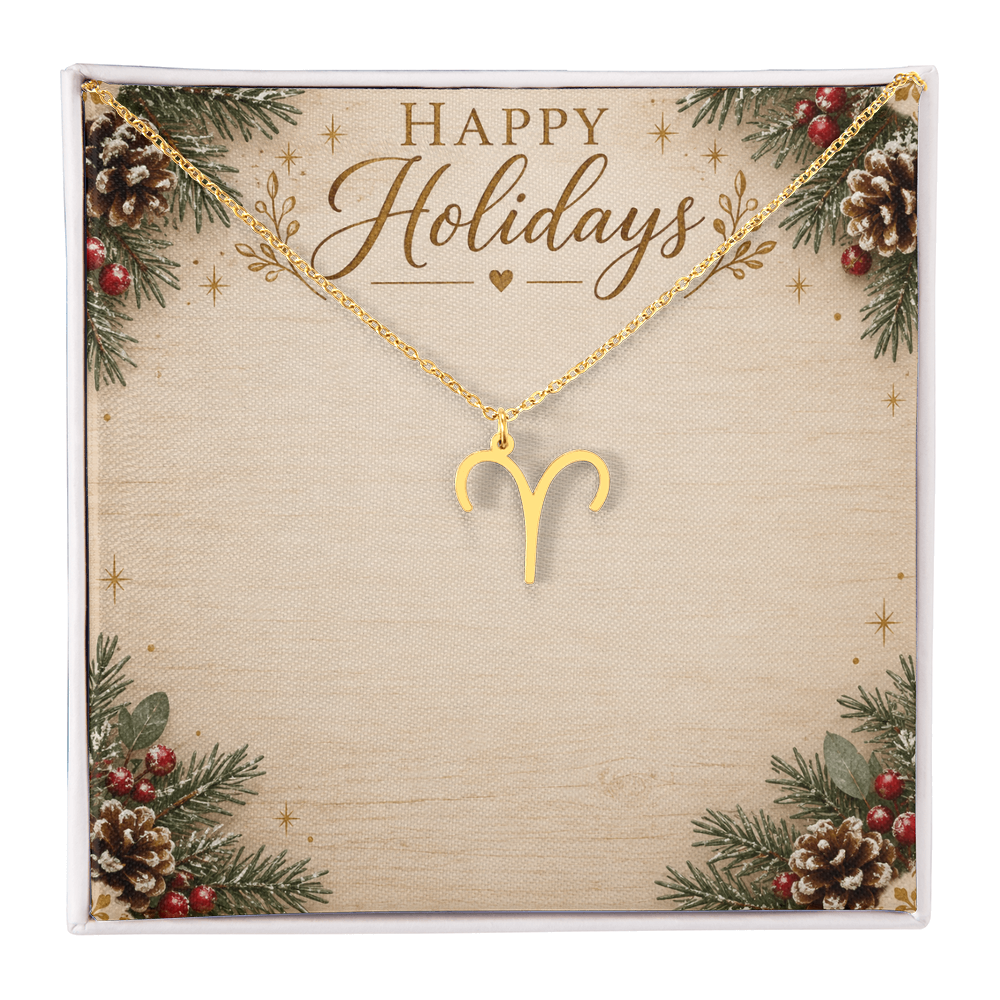 Zodiac Pendant Holiday Gift - Happy Holidays Astrology Necklace with Luxury Message Card