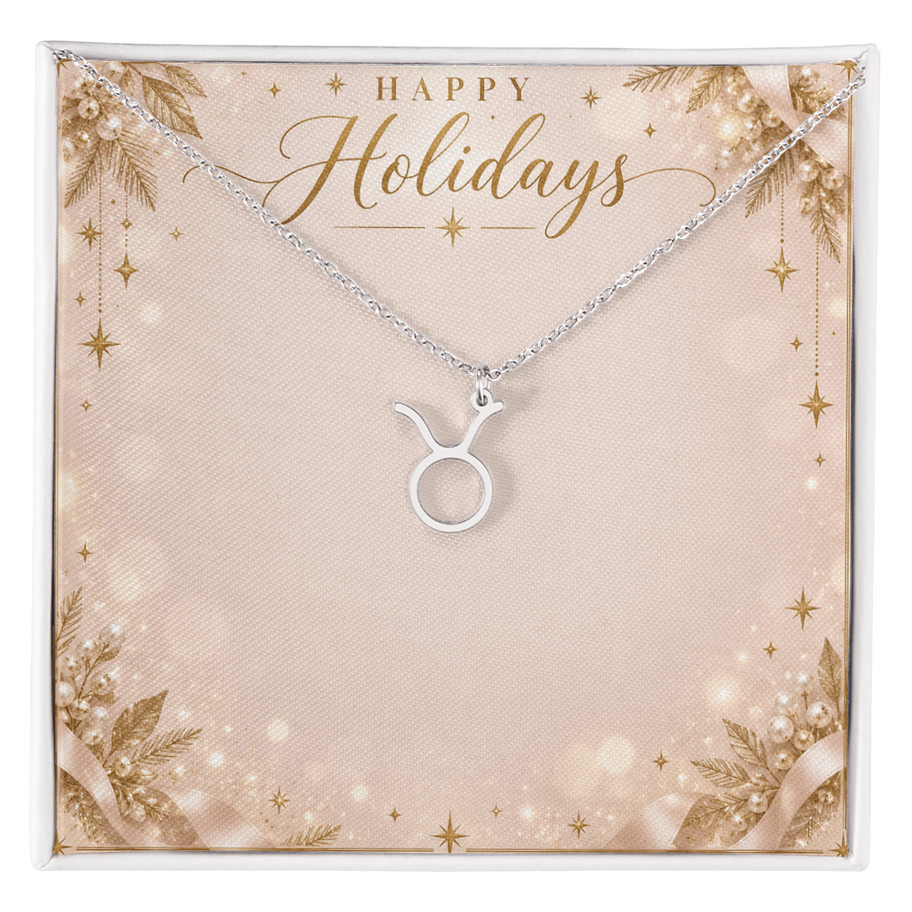 Zodiac Sign Necklace Holiday Gift – Astrology Pendant with Happy Holidays Message Card