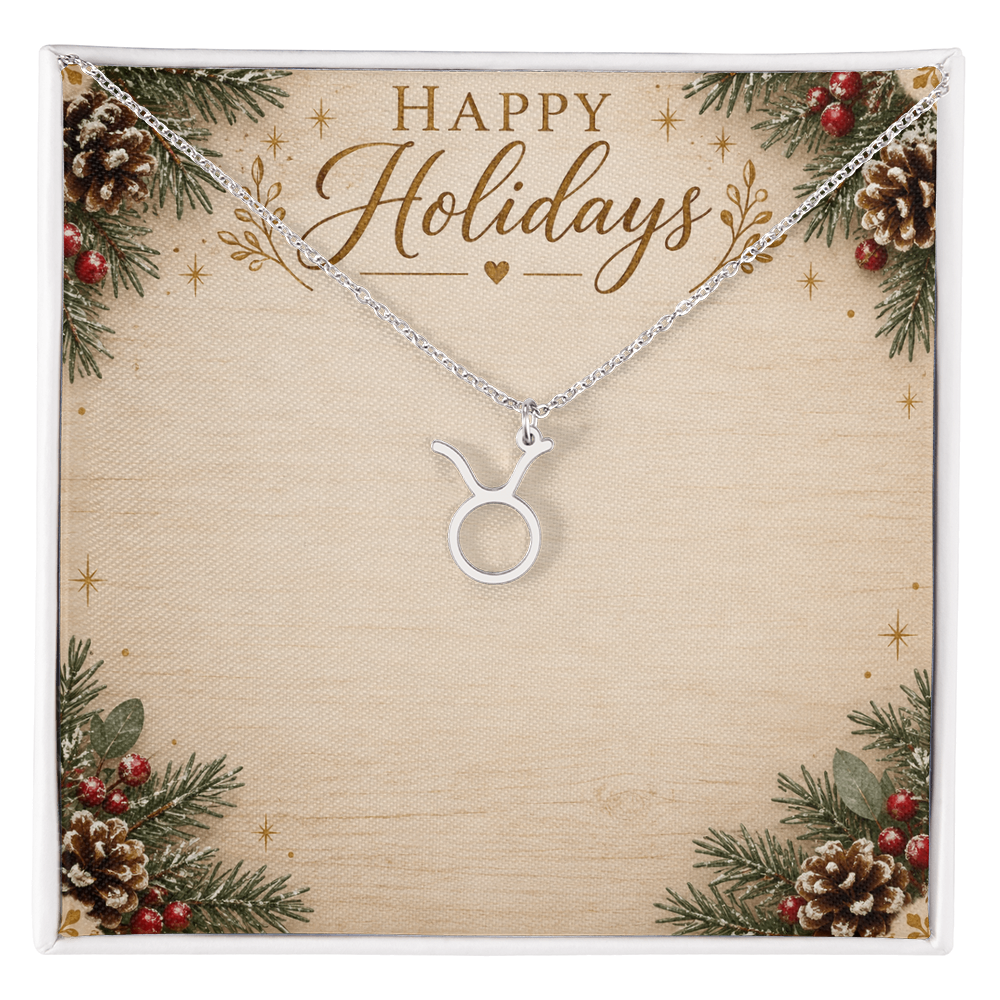 Zodiac Pendant Holiday Gift - Happy Holidays Astrology Necklace with Luxury Message Card