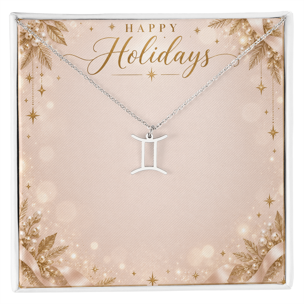 Zodiac Sign Necklace Holiday Gift – Astrology Pendant with Happy Holidays Message Card