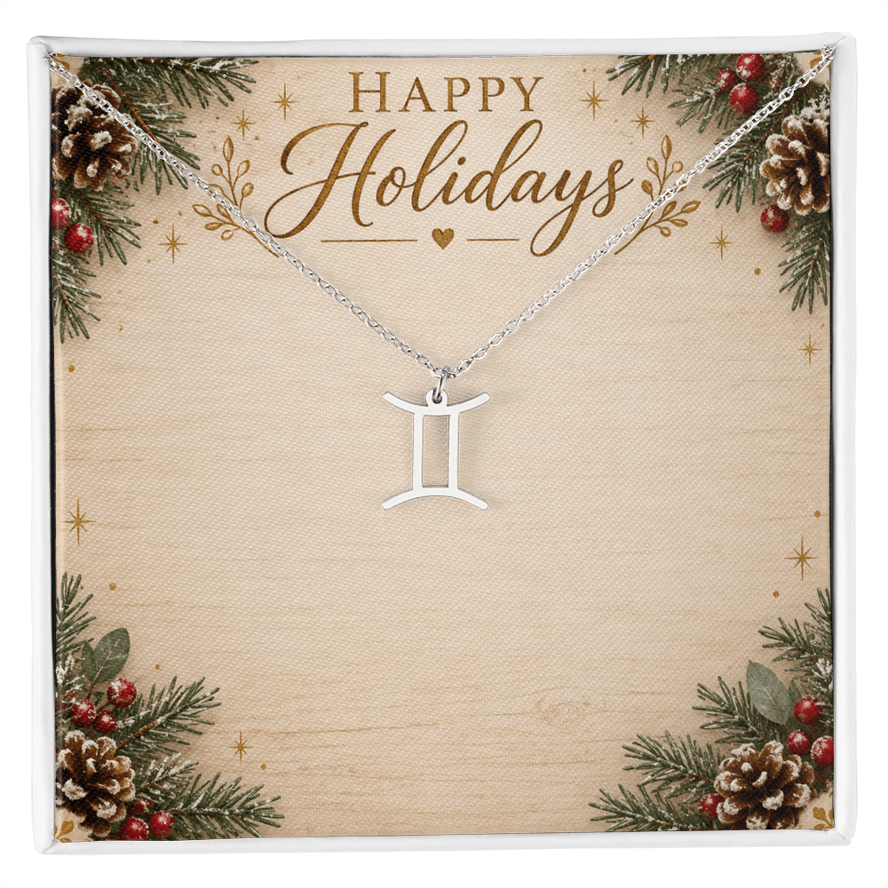 Zodiac Pendant Holiday Gift - Happy Holidays Astrology Necklace with Luxury Message Card