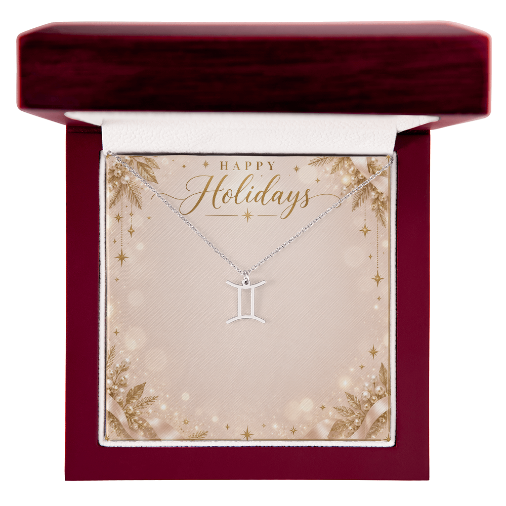 Zodiac Sign Necklace Holiday Gift – Astrology Pendant with Happy Holidays Message Card